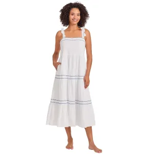 Tommy Bahama Cotton Clip Square Neck Tiered Midi Dress Cover Up - White
