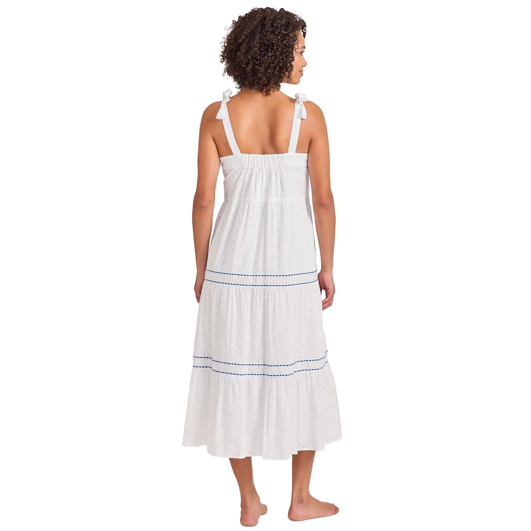 Tommy Bahama Cotton Clip Square Neck Tiered Midi Dress Cover Up - White