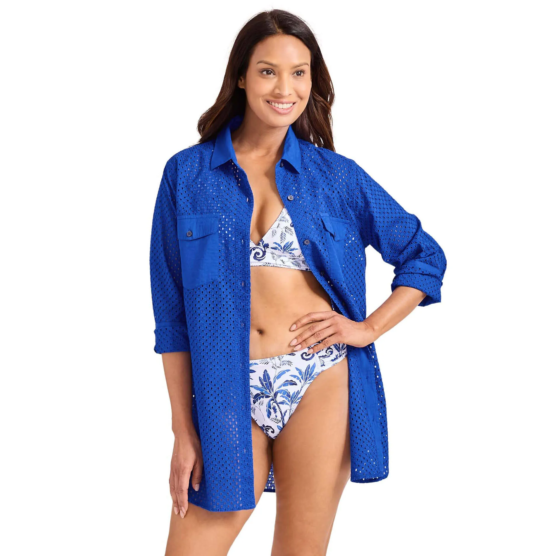 Tommy Bahama Eyelet Cove Boyfriend Shirt Cover Up - Beach Glass Blue