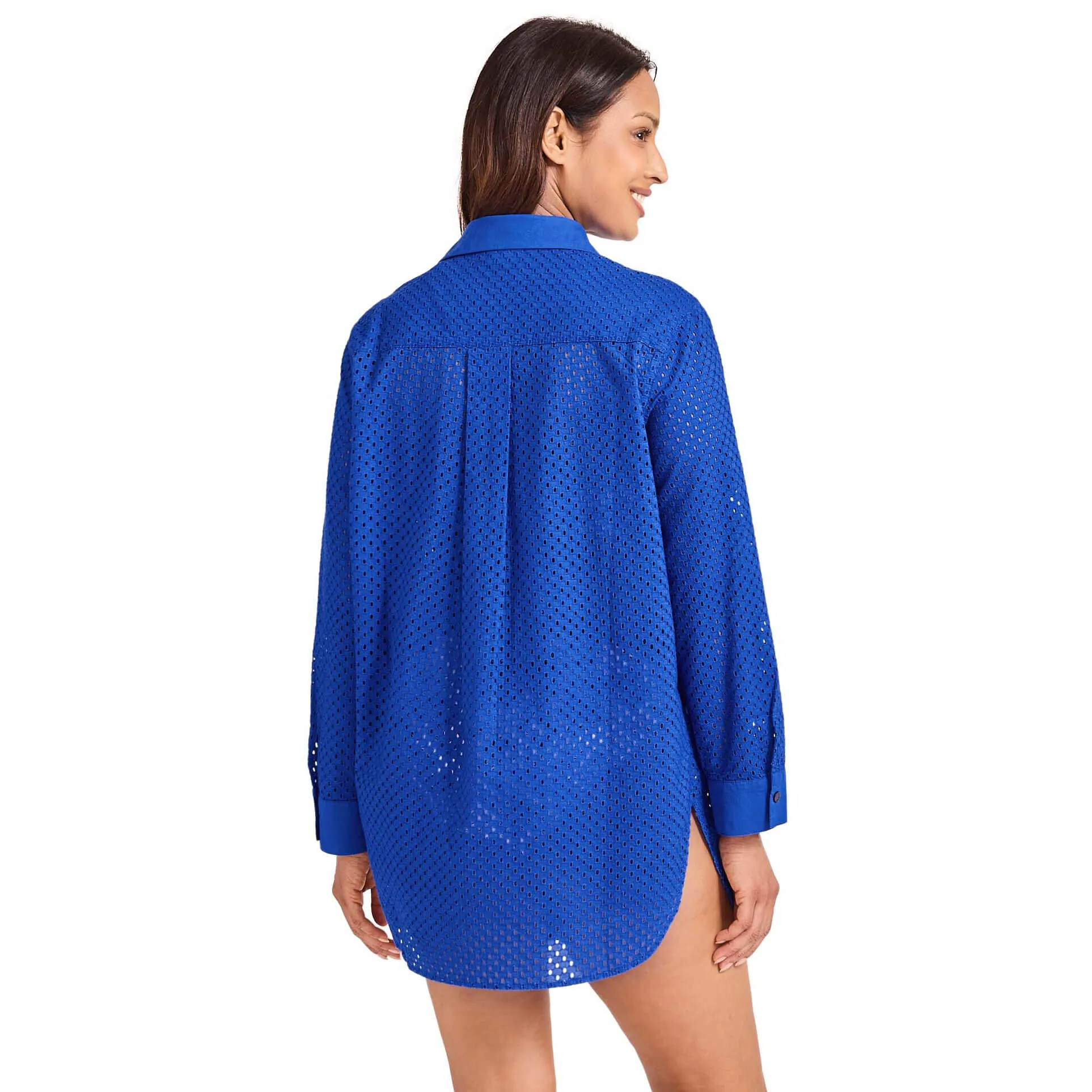 Tommy Bahama Eyelet Cove Boyfriend Shirt Cover Up - Beach Glass Blue
