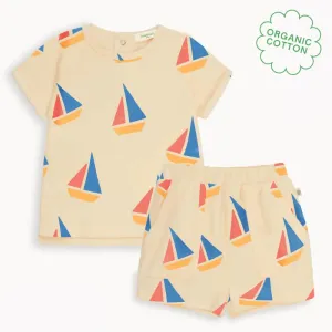 Topper & Tiller Set - Multicolour Sailboat Baby & Kids T-Shirt & Short Set