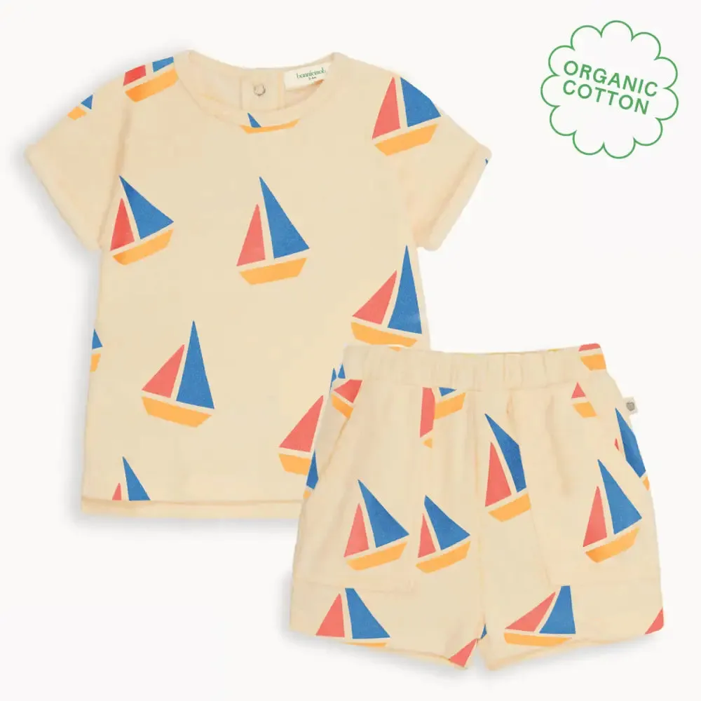 Topper & Tiller Set - Multicolour Sailboat Baby & Kids T-Shirt & Short Set