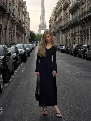 V Neck Dress With Waist Belt