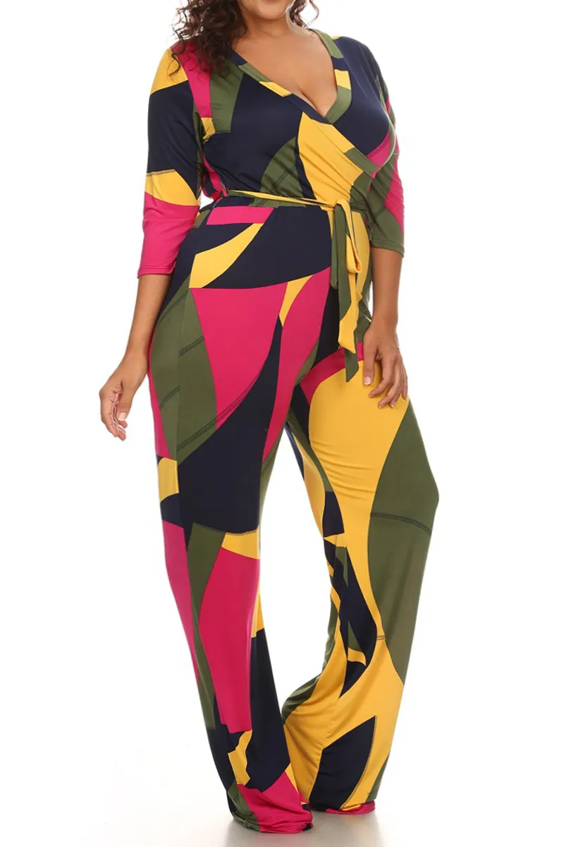 Vivid Geometric Plus Size Jumpsuit