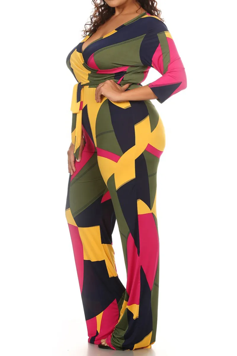 Vivid Geometric Plus Size Jumpsuit