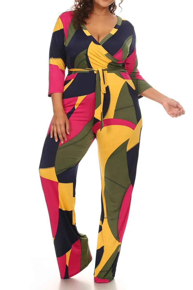 Vivid Geometric Plus Size Jumpsuit