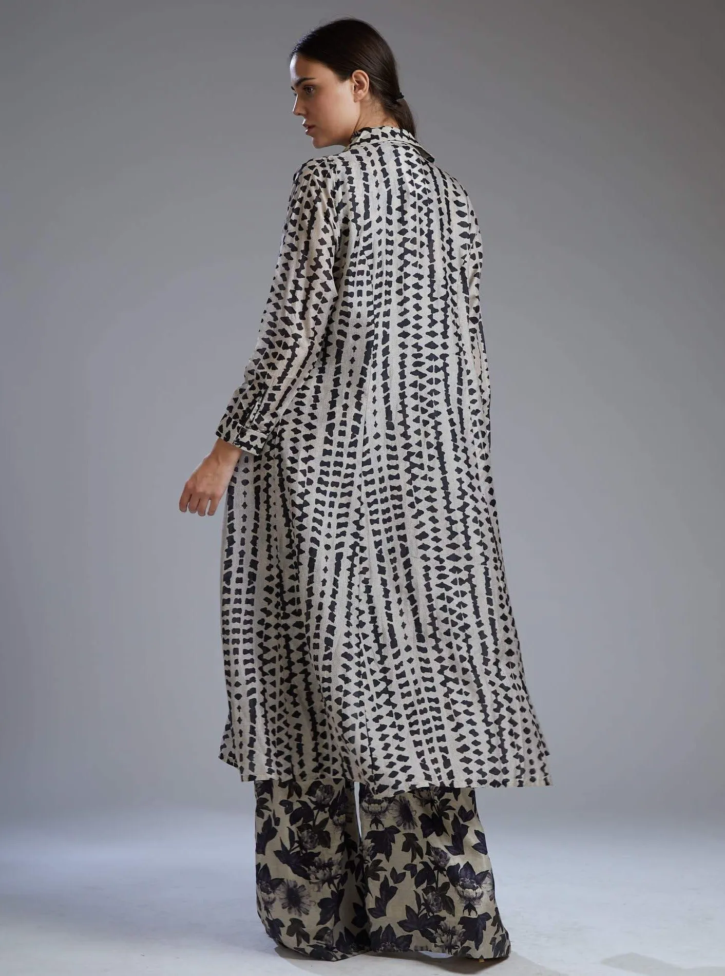 White & Black Floral Print Jumpsuit With Cape