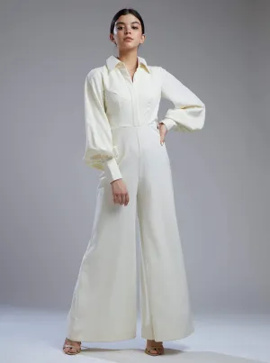 White Crepe Shirt Jumpsuit