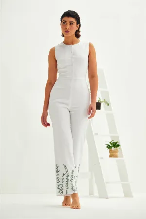 White Leaf Embroidered Jumpsuit