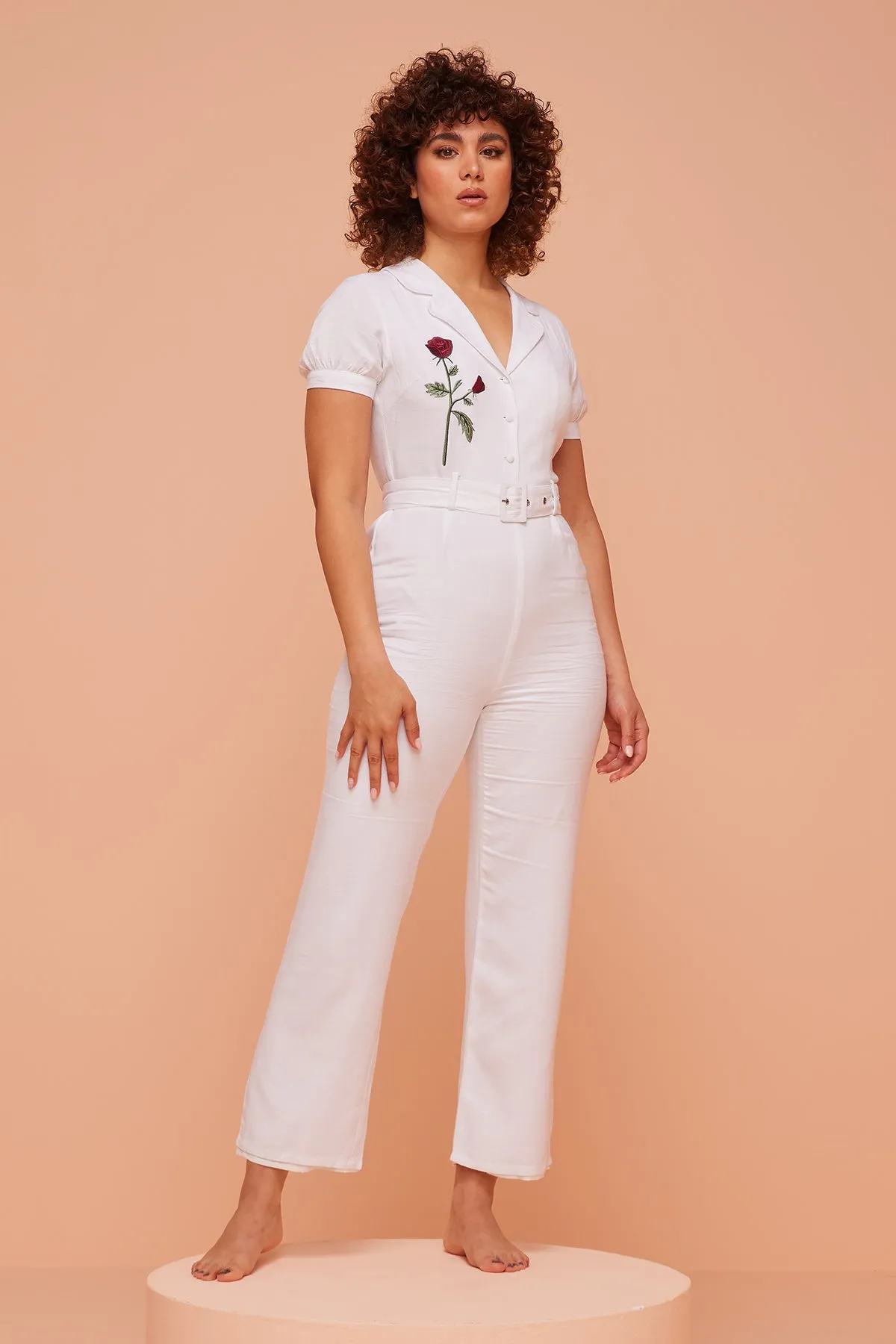 White Rose Embroidered Jumpsuit