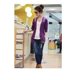 Women Candy Color Irregular Hem Long Sleeve Slim Thin Lace Hollow Out jacket Women Knitted Cardigan Sweater Tops