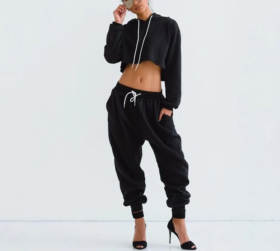 Women Club Jumpsuit romper 2 Piece Set Crop Top Long Sleeve Playsuit Loose bodycon Jumpsuit Red Black Bodysuit