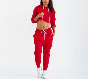 Women Club Jumpsuit romper 2 Piece Set Crop Top Long Sleeve Playsuit Loose bodycon Jumpsuit Red Black Bodysuit