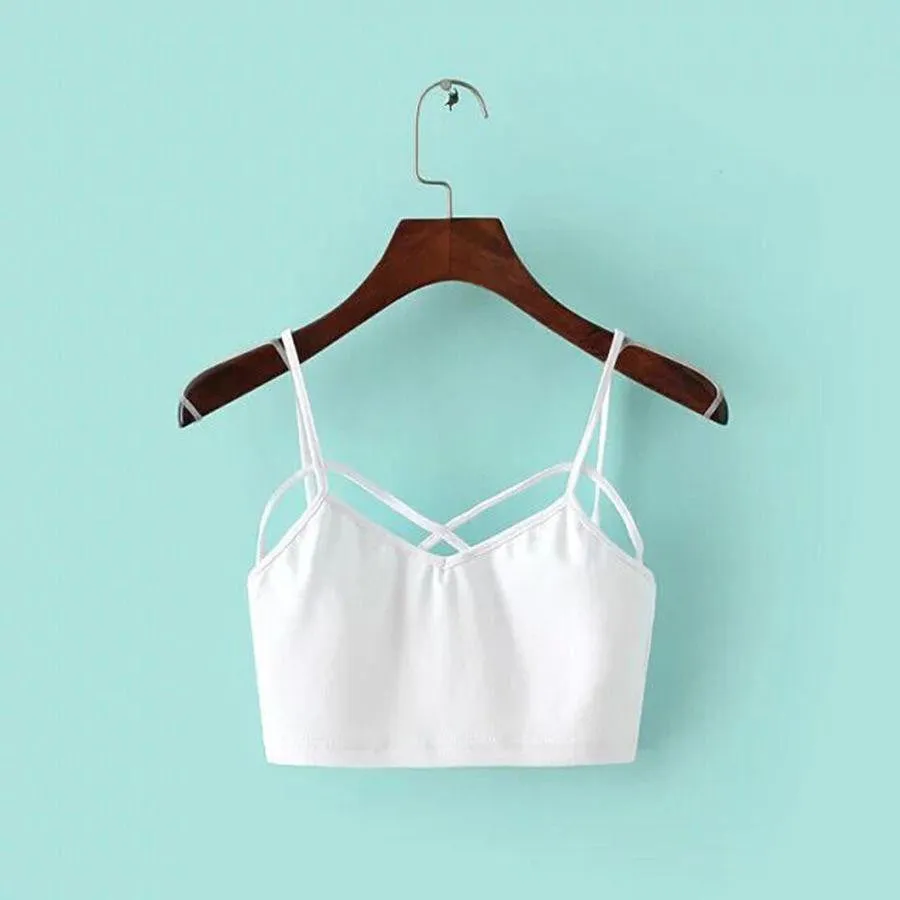 Women Cut Out White Bra Bustier Crop Top Crochet Crop Halter Tank Tops