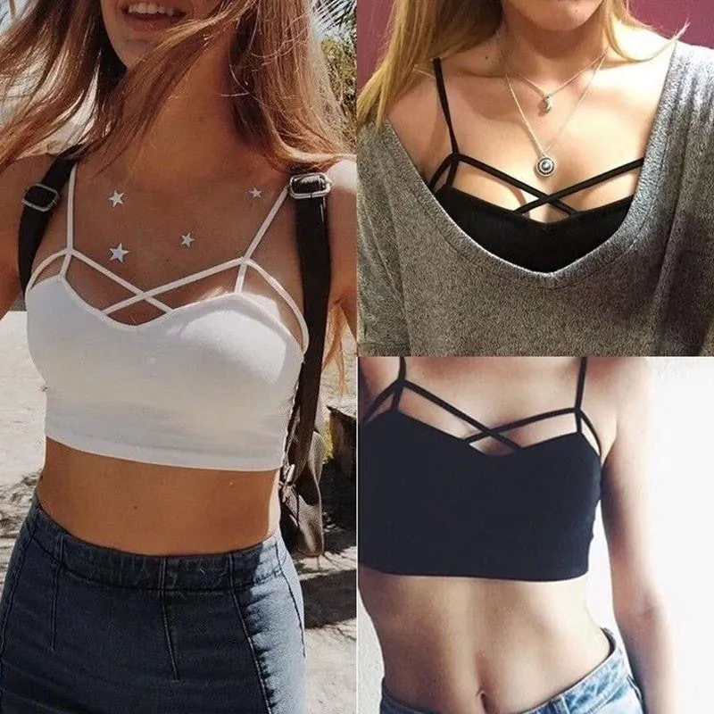 Women Cut Out White Bra Bustier Crop Top Crochet Crop Halter Tank Tops