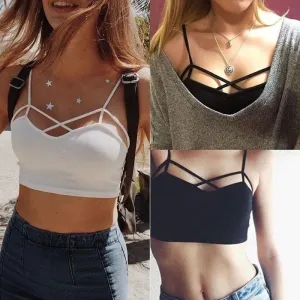 Women Cut Out White Bra Bustier Crop Top Crochet Crop Halter Tank Tops