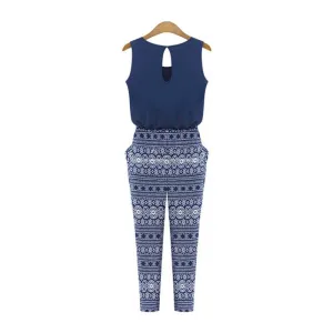 Women Fashion Print O-neck Bodysuits Overalls Sleeveless Loose Slim Jumpsuits Playsuits Women's Clothing