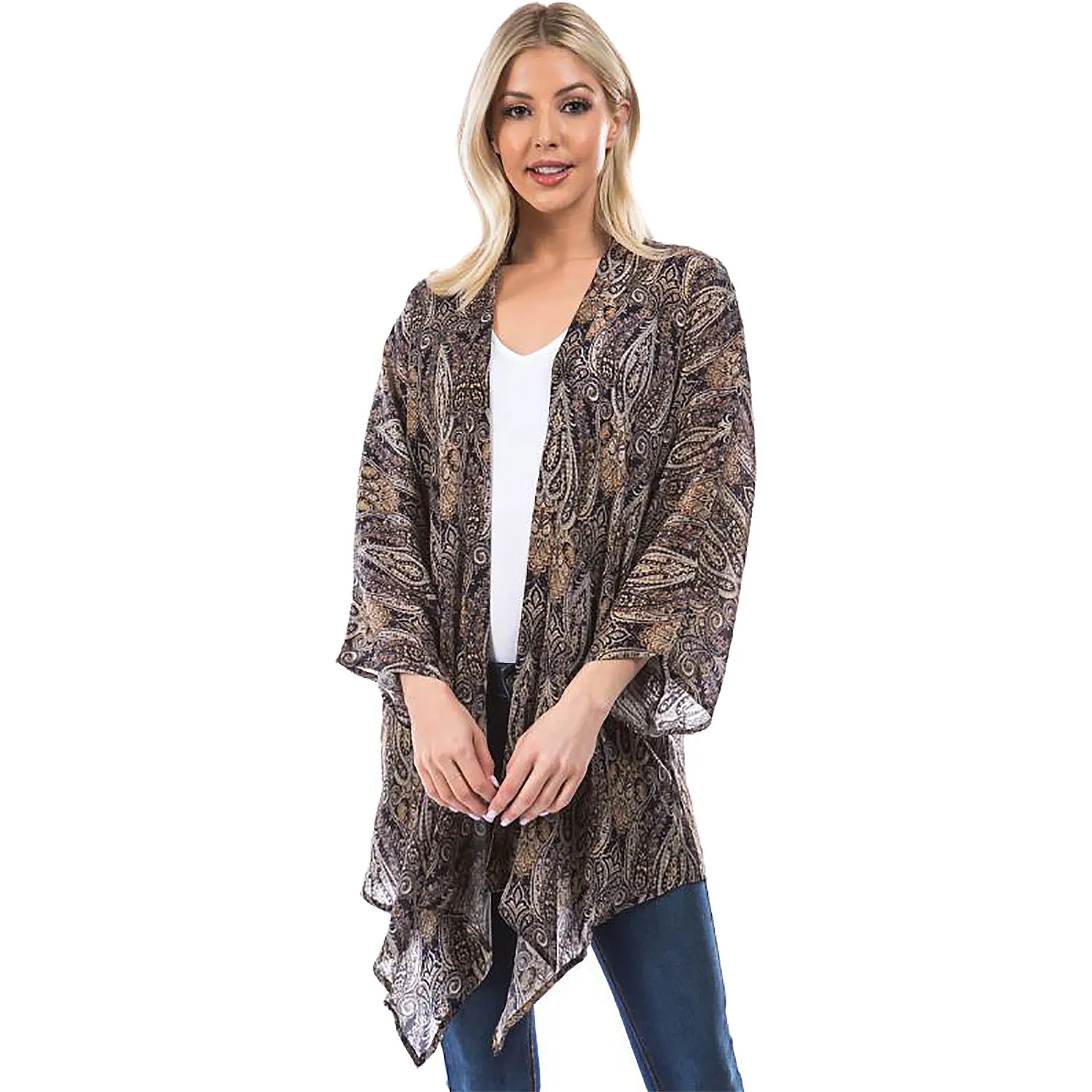 Women's APNY Handkerchief Kimono Beige Paisley