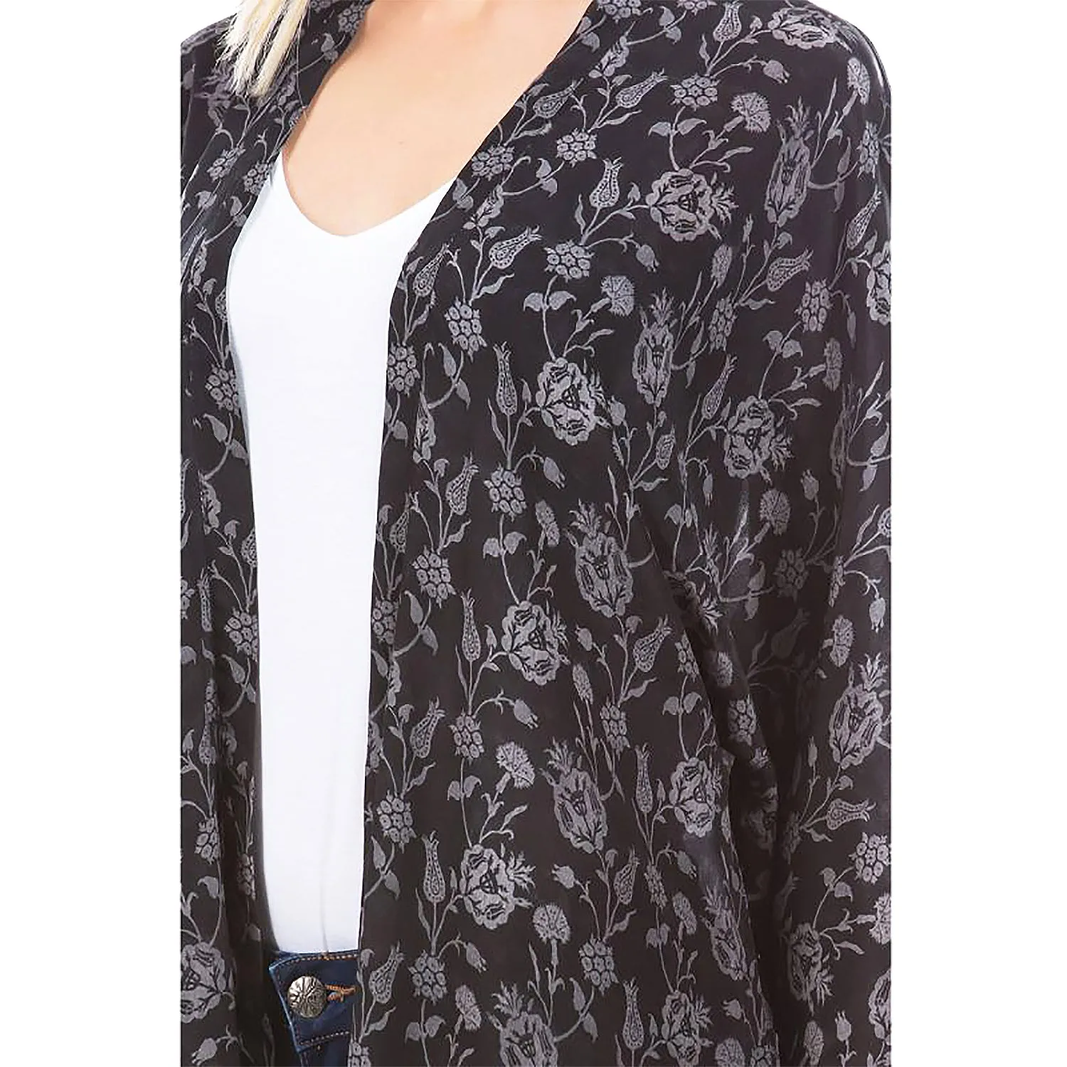 Women's APNY Handkerchief Kimono Black/Grey Floral