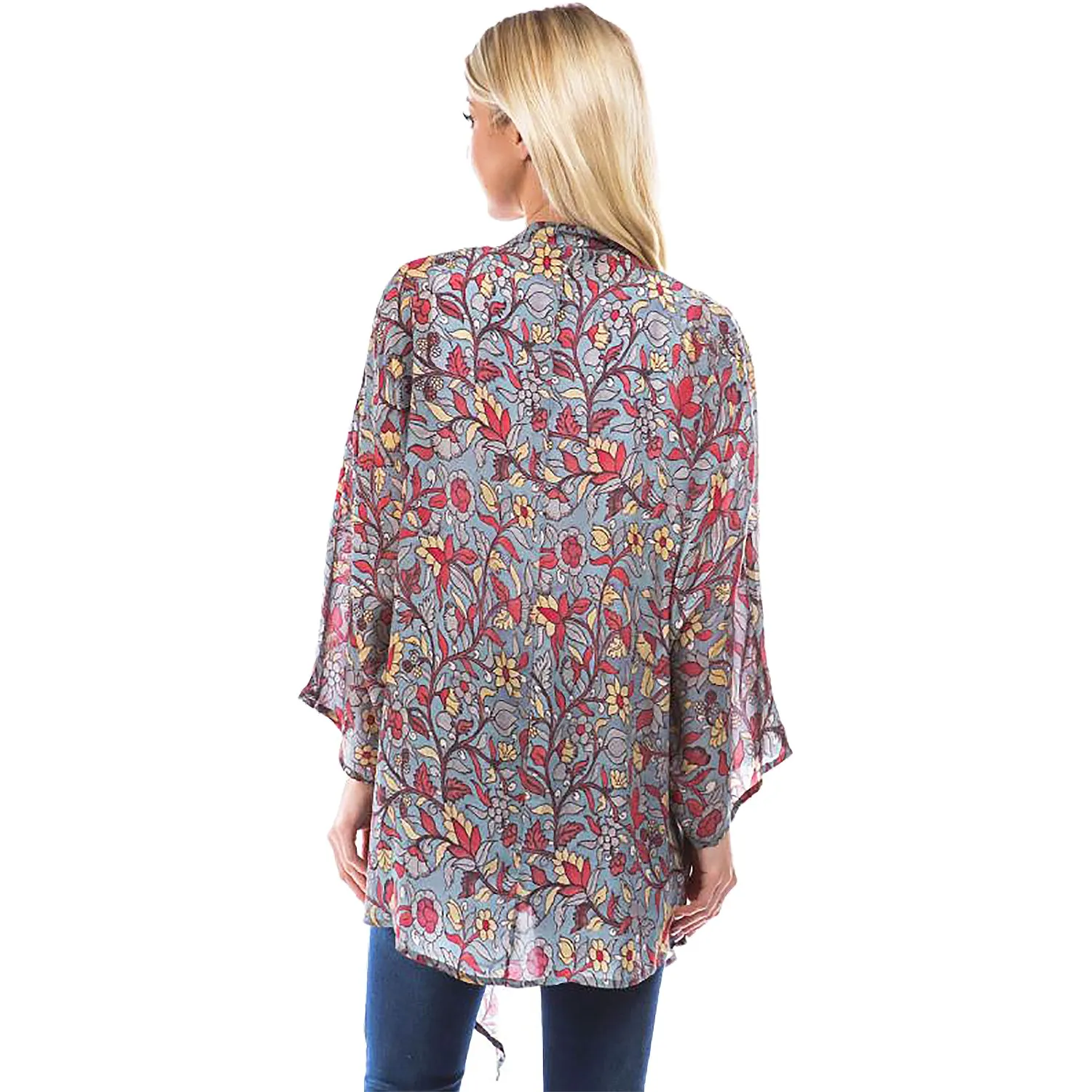 Women's APNY Handkerchief Kimono Red/Yellow/Grey Floral