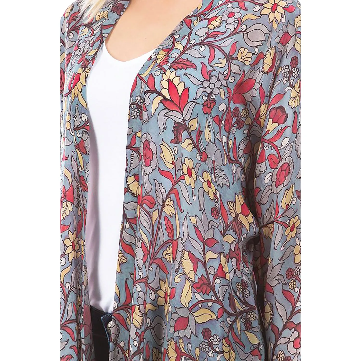 Women's APNY Handkerchief Kimono Red/Yellow/Grey Floral