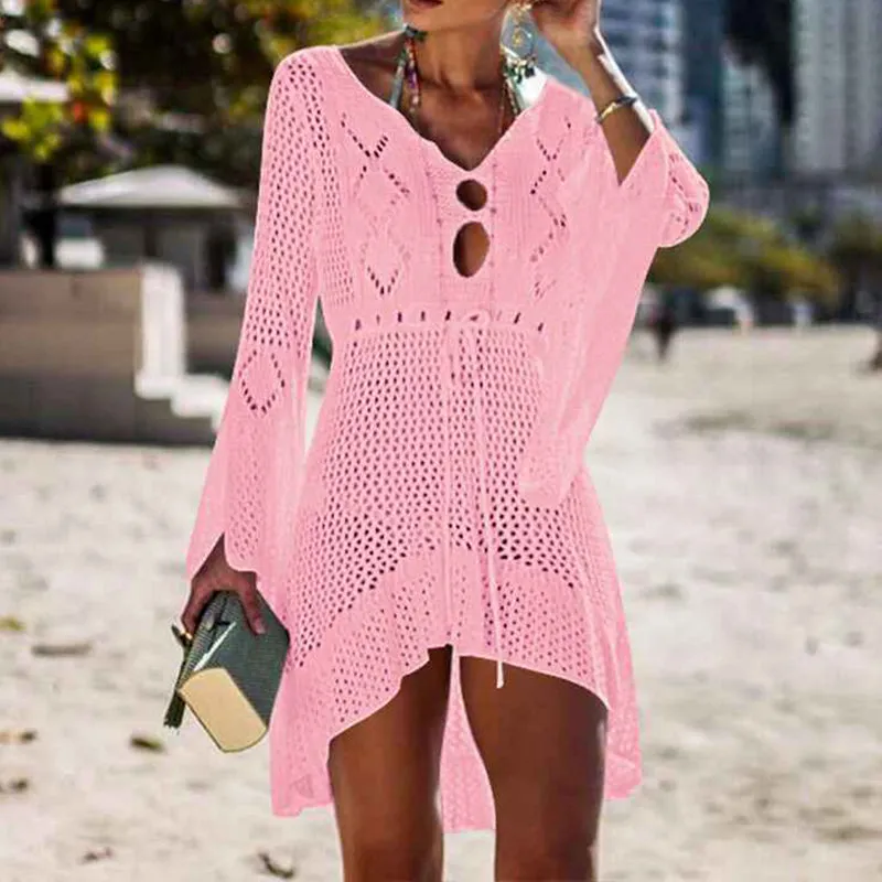 Womens Beach Tops Sexy Perspective Cover Dresses Bikini Cover-ups Net Coverups K531