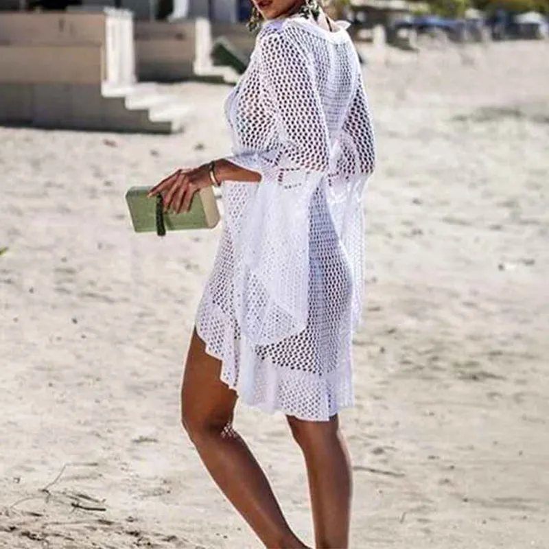 Womens Beach Tops Sexy Perspective Cover Dresses Bikini Cover-ups Net Coverups K531