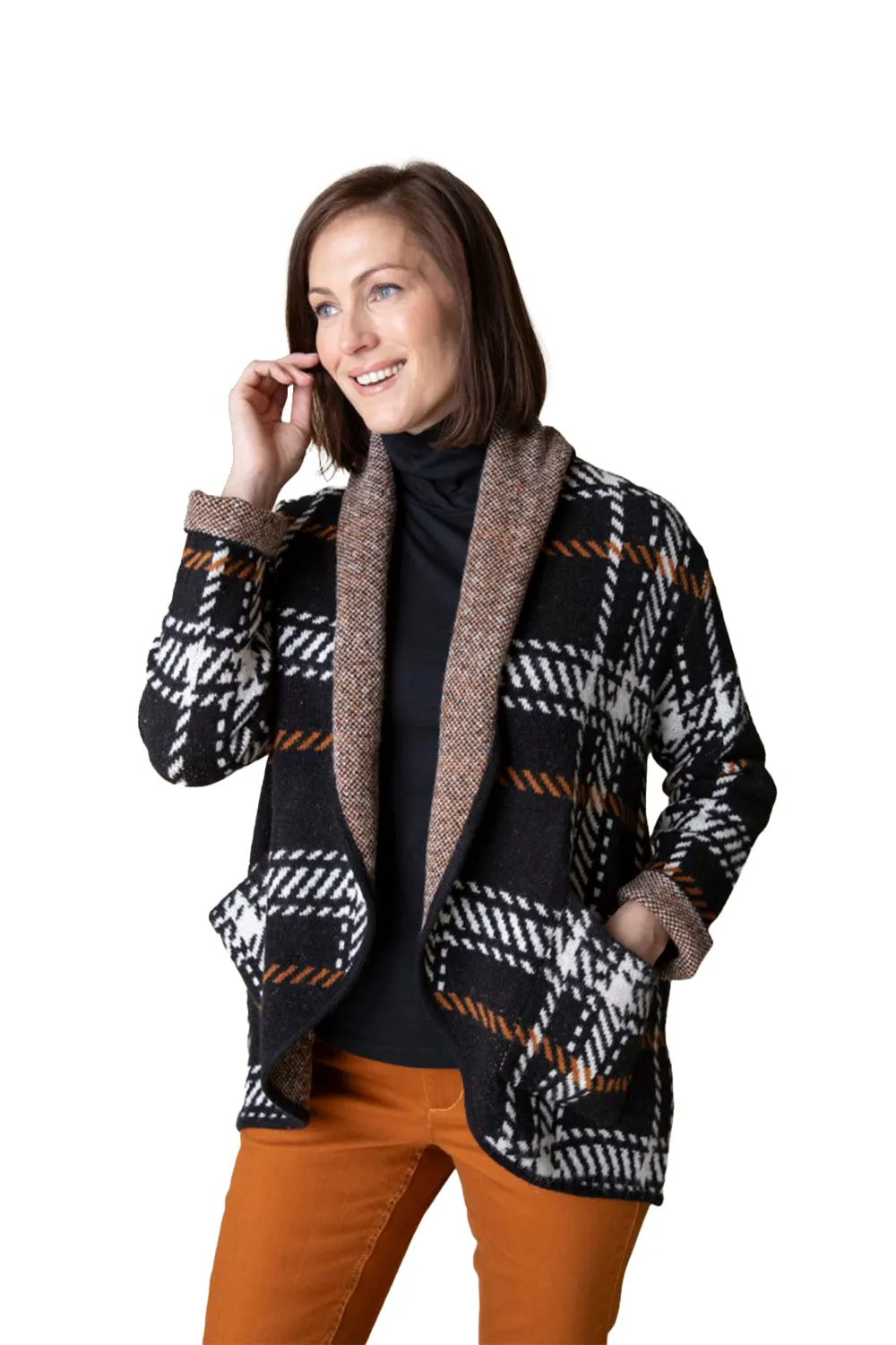 Women's Casual Habitat Cozy Cardi Modern Windowpane Black