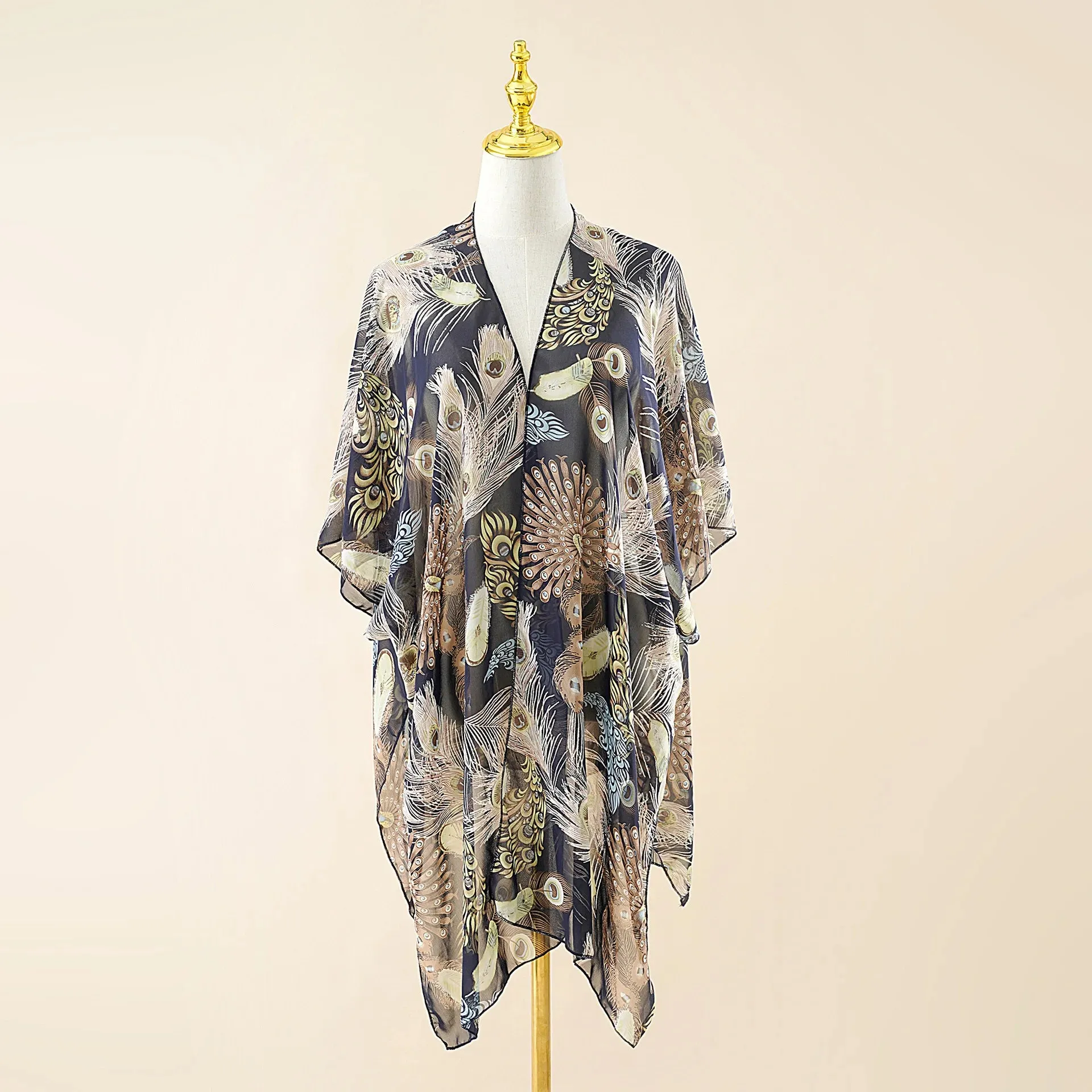 Women's Floral  Loose  Chiffon Coverups Beach Swim Bikini Kimono Cardigan Bathing Suit Cover Ups Blouse for Swimwear Resort Wear