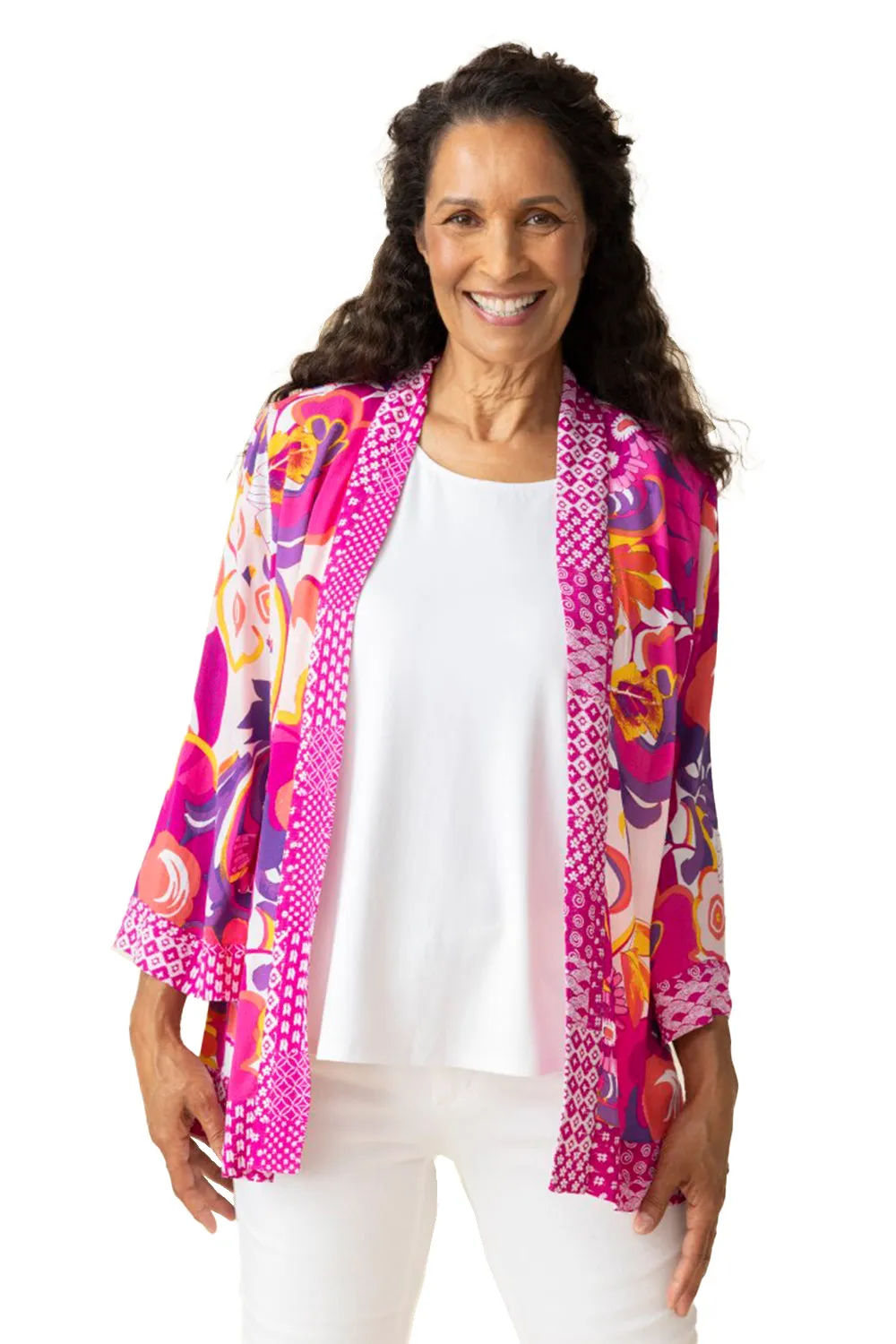 Women's Habitat Viscose Rayon Beach Mix Kimono Cover Up Fuchsia