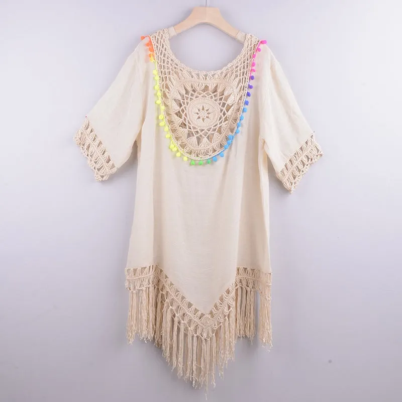 Womens Loose Large Round Tassel Bathing Suit Coverups Dress