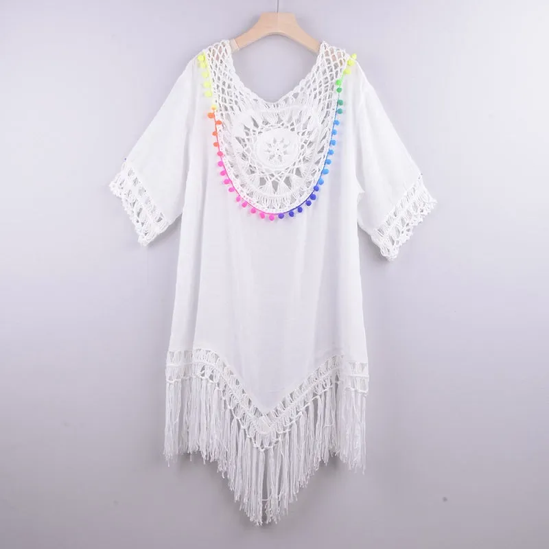 Womens Loose Large Round Tassel Bathing Suit Coverups Dress
