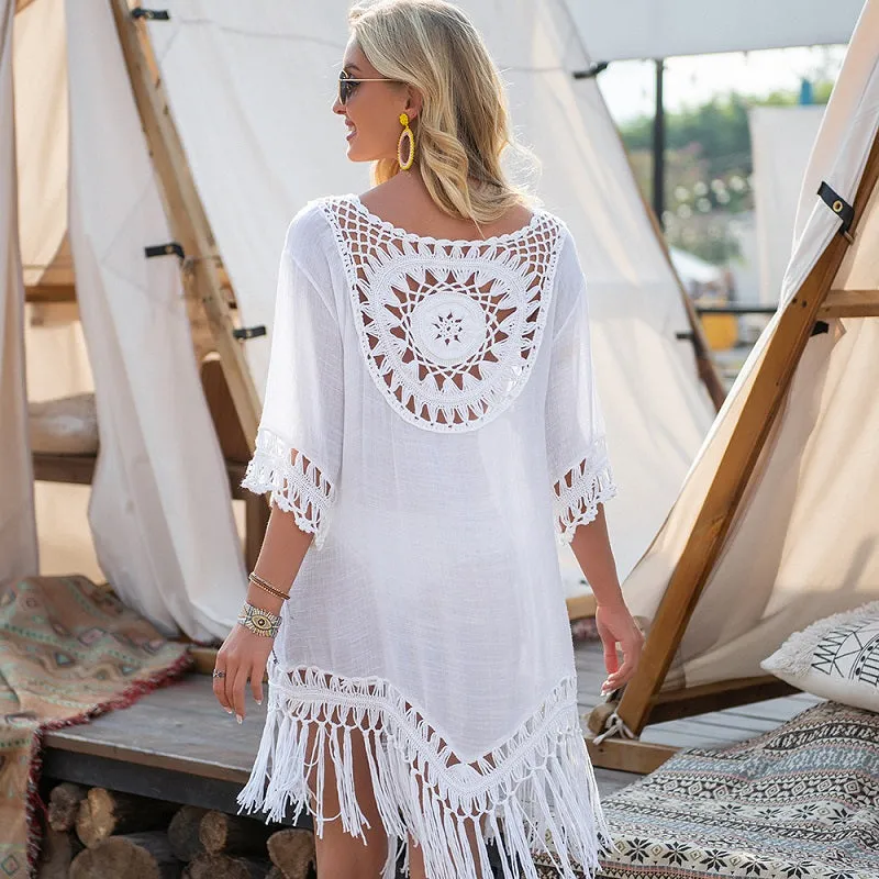Womens Loose Large Round Tassel Bathing Suit Coverups Dress