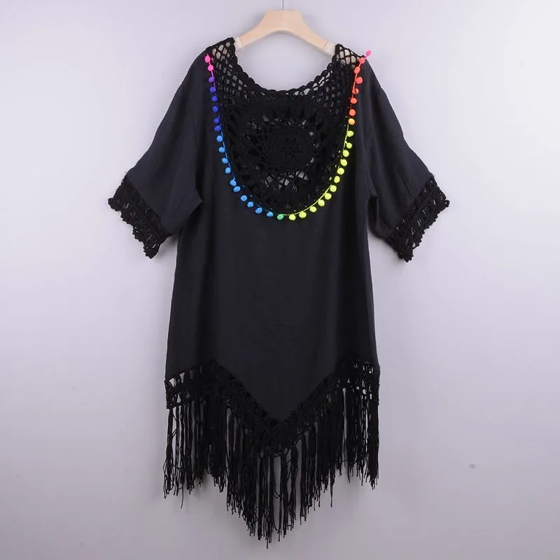 Womens Loose Large Round Tassel Bathing Suit Coverups Dress