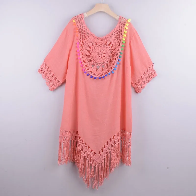 Womens Loose Large Round Tassel Bathing Suit Coverups Dress
