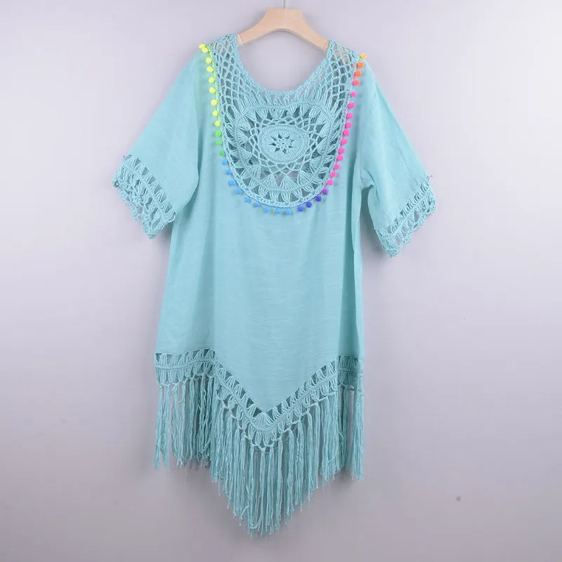 Womens Loose Large Round Tassel Bathing Suit Coverups Dress