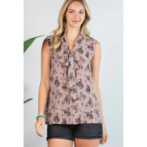 Women's Mocha & Bronc Front Tie Tank