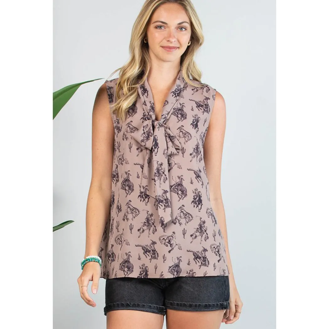 Women's Mocha & Bronc Front Tie Tank