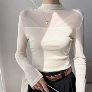 Women’s Mock-Neck Mesh Top
