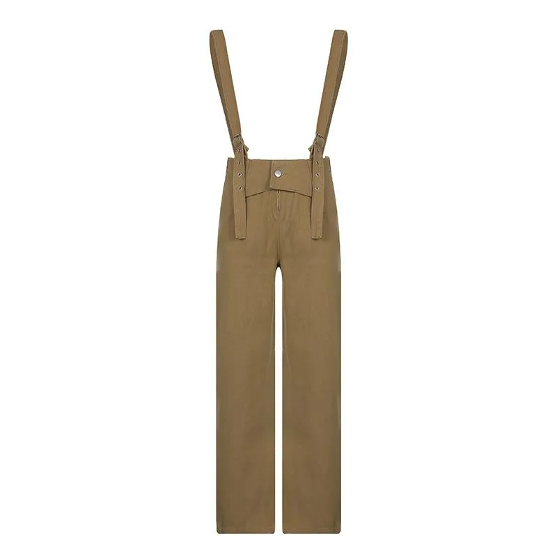 Women's Overalls Spring Street Fashion Slim Waist Straps Straight Trousers