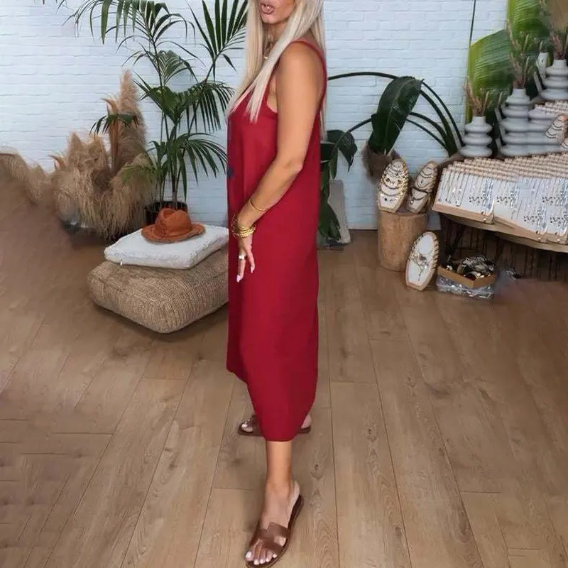 Women's Sleeveless Long Dress with Eye Print