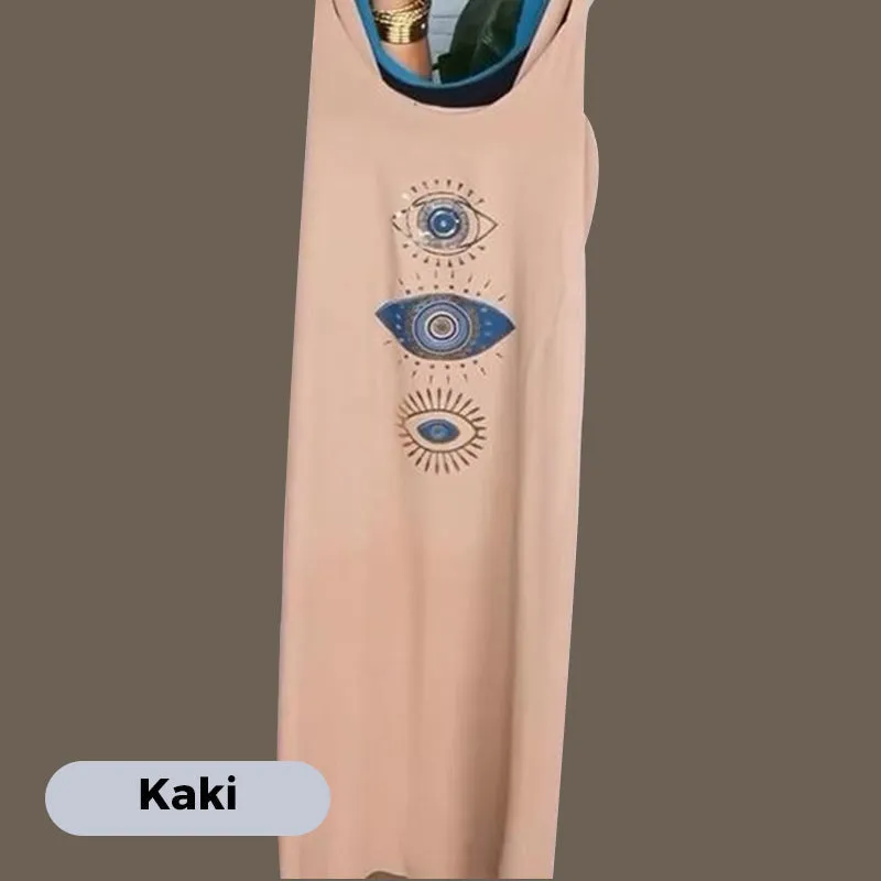 Women's Sleeveless Long Dress with Eye Print
