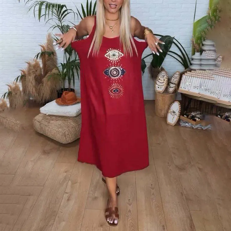 Women's Sleeveless Long Dress with Eye Print