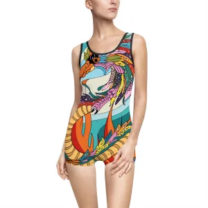 Women's Vintage Phoenix Dragon Swimsuit - Colorful Summer Swimwear