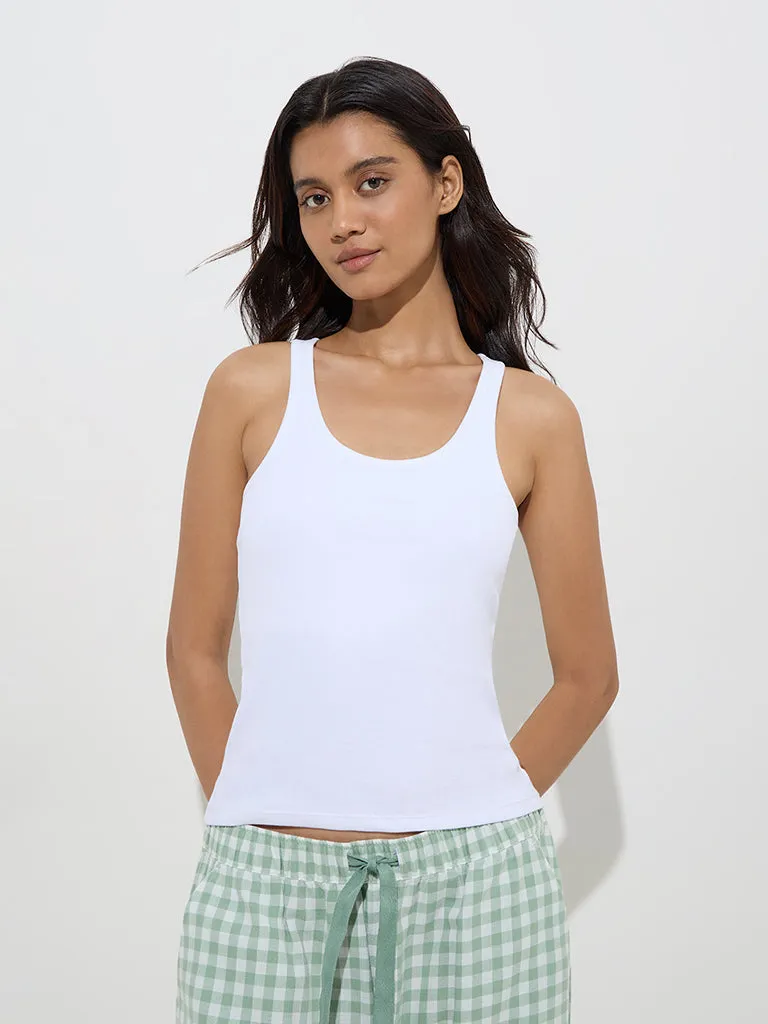 Wunderlove White Ribbed Cotton Camisole