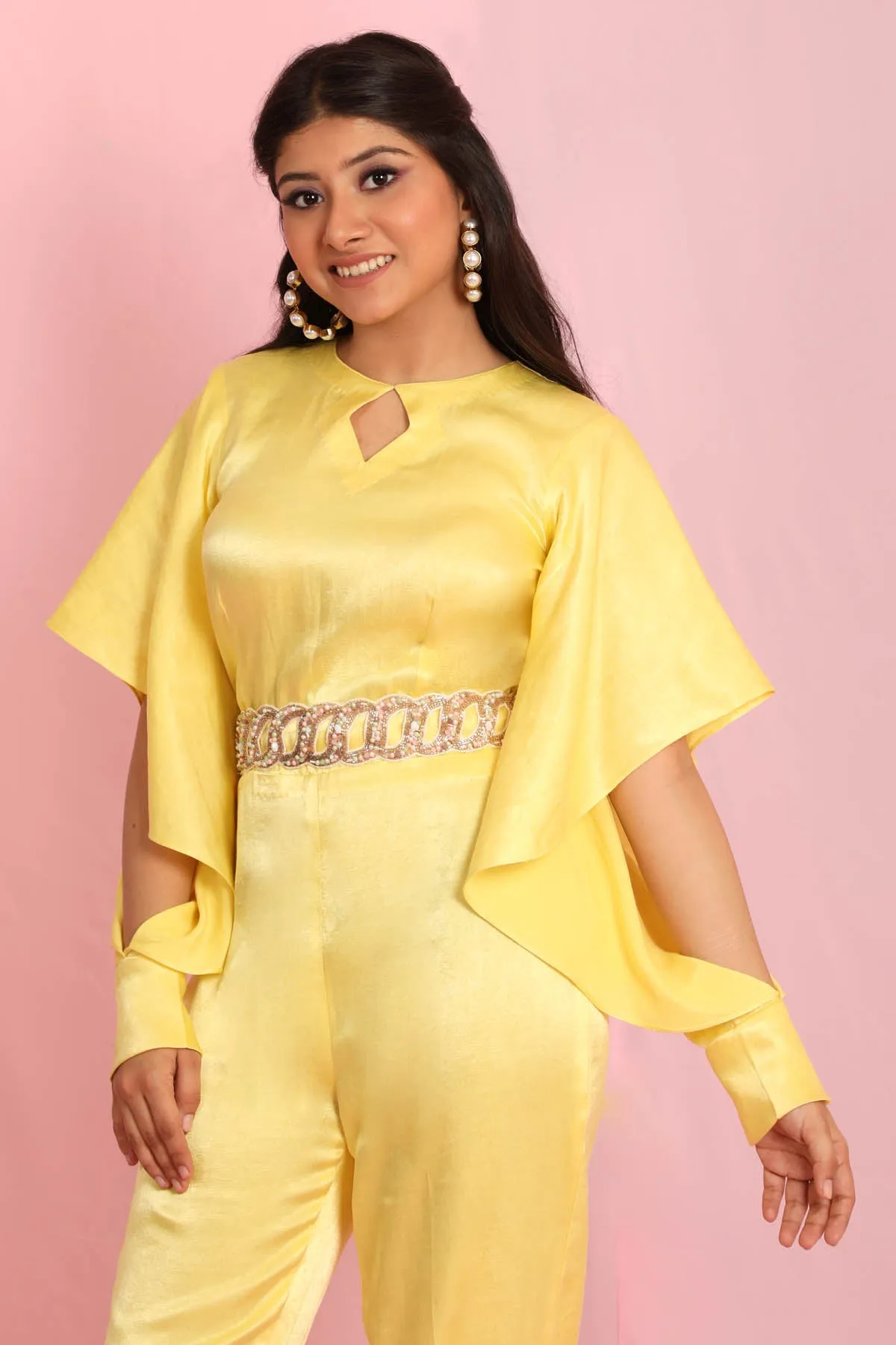 Yellow Flare Sleeves Jumpsuit