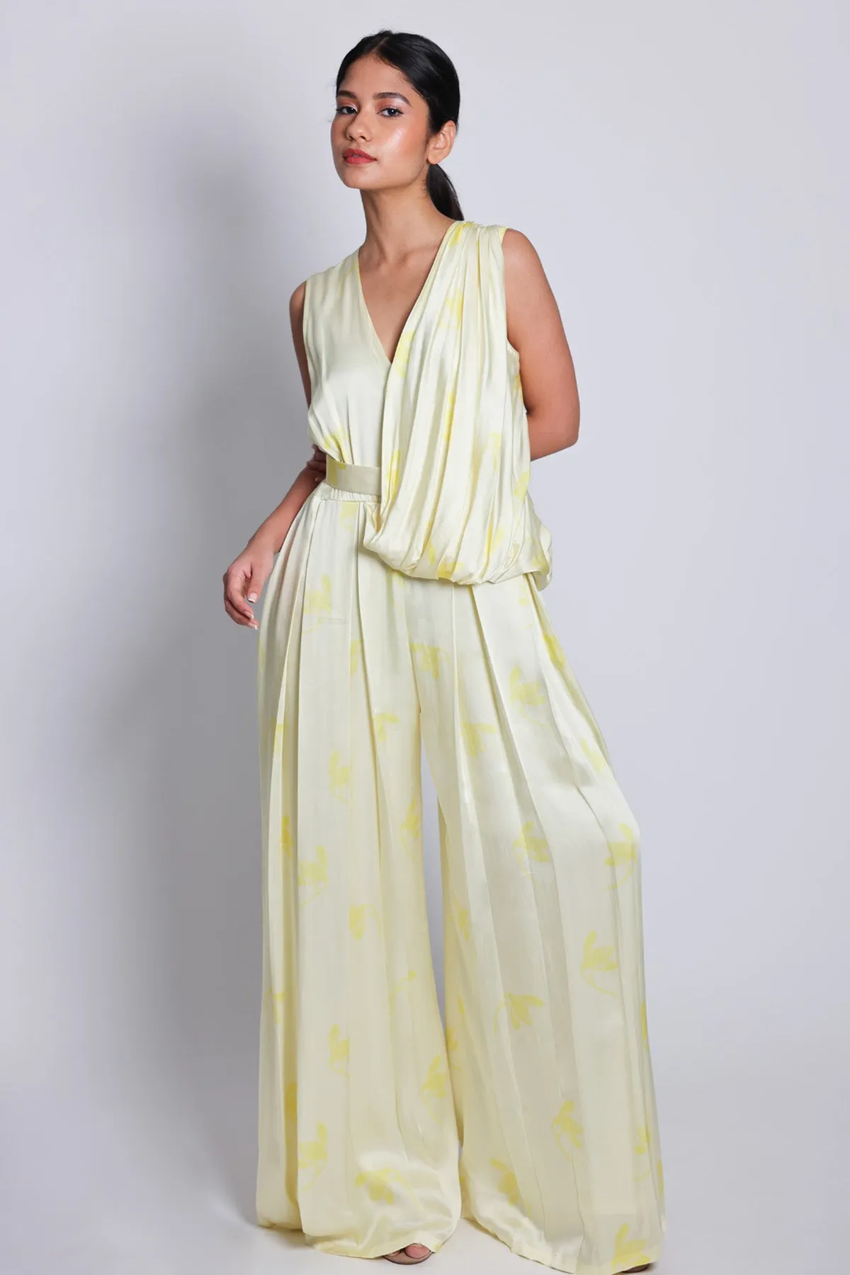 Yellow Sleeveless Drape Jumpsuit
