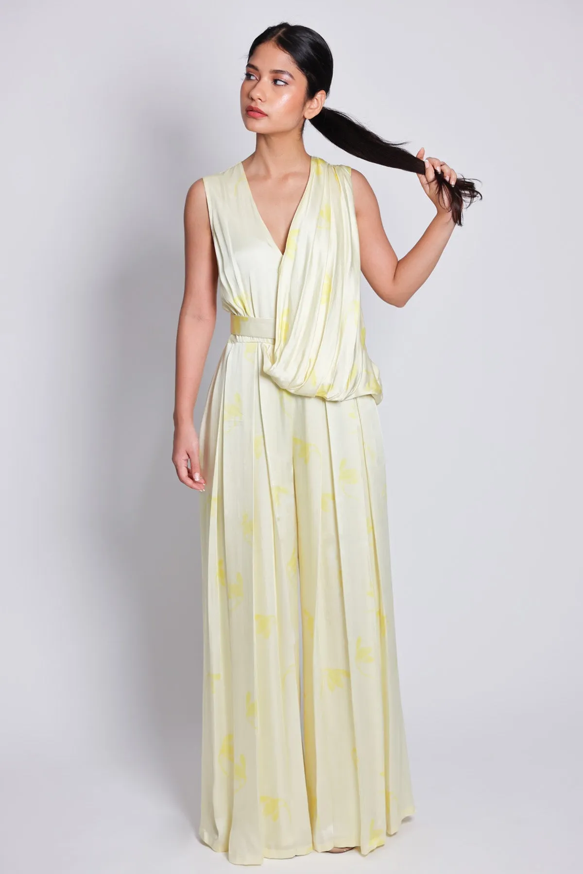 Yellow Sleeveless Drape Jumpsuit