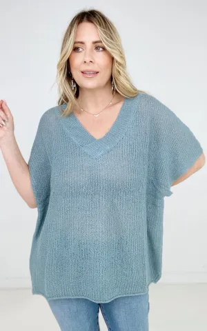 Zenana "Carrie" Oversized V-Neck Sheer Knit Top