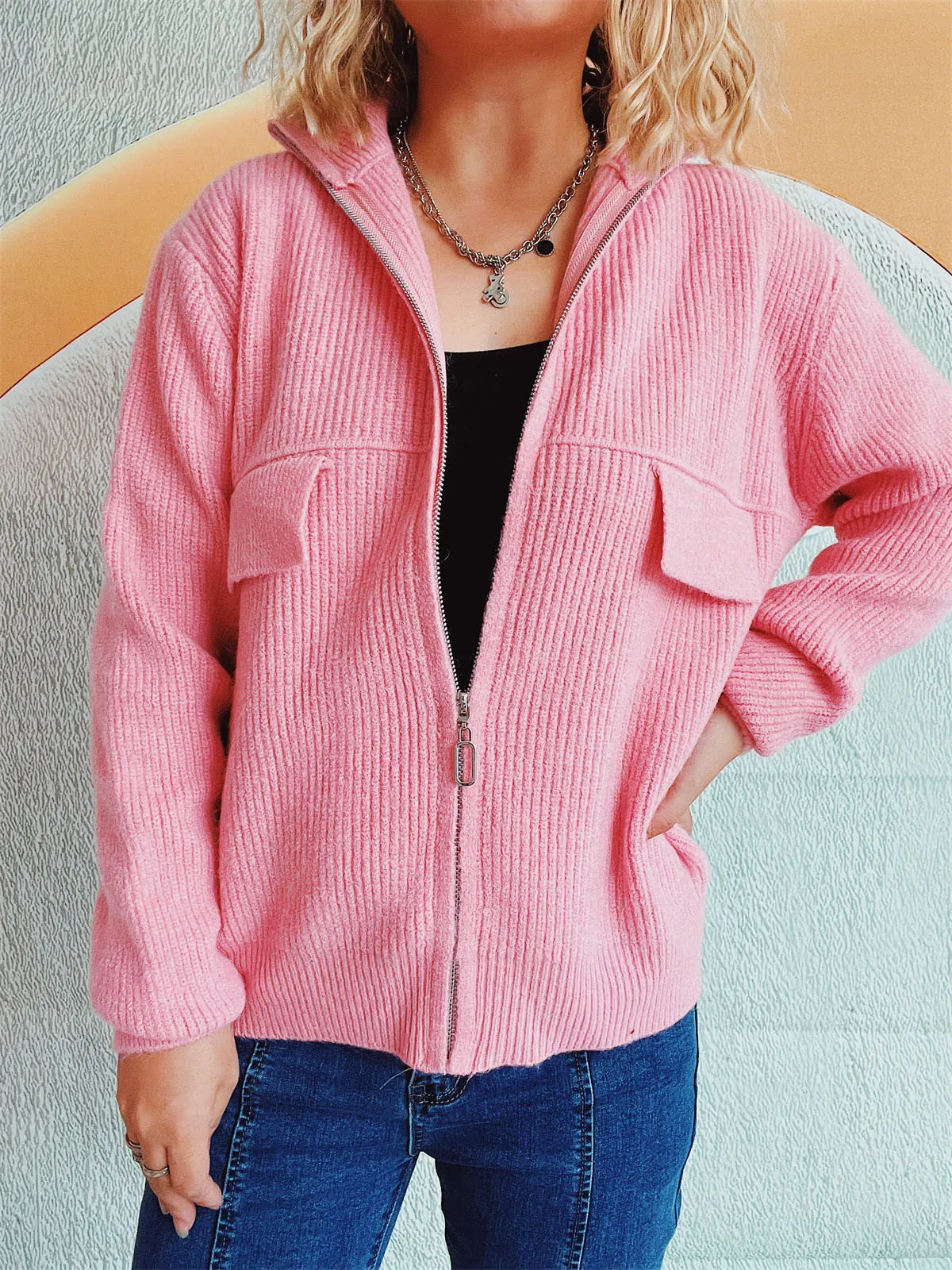 Zippered Cardigan Sweater for Women